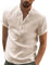 DUOLUVA Leinen Hemden Herren Kurzarm Stehkragen Sommer Shirt Männer Slim Fit Khaki M