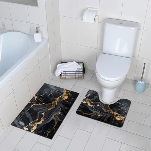 comfoyar Badematten 2 Stück, Weiche und Saugfähige Badeteppiche, rutschfest Schnelltrocknend Badvorleger, Waschbar Fußmatte für Badezimmer, Badewanne, 40 x 60 cm + 50 x 40 cm, Schwarz
