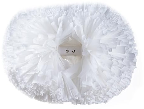 Hrlace 2 Stück Cheerleading Pompons Professional Cheerleader Pom Poms Kunststoff Handblumen Bunte Cheerleading Puschel mit Griff für Sportwettbewerb Cheer Dance Party Weiß 5Zoll 24×31cm