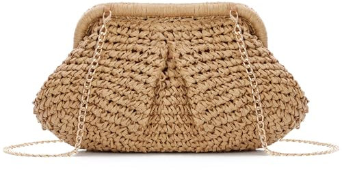 EVEOUT Straw Clutch Handbag for Women Summer Woven Dumpling Pouch Bag Straw Woven Crossbody Shoulder Bag for Party Vacation Beach Purse