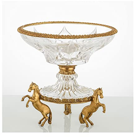 GLigeT Cesta de Frutas Frutero Moderno for el hogar, Plato de Fruta de Cristal Transparente, decoración Retro Creativa de Caballo Dorado, Base, Cuenco for Dulces, Plato de Frutas Tazón de Frutas