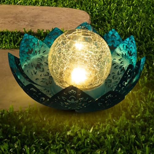 ORHOMELIFE Solarlampen für Außen Solar Lotus Garten Deko Solar Bodenleuchte für Garten Gartenleuchten für Außen Terassendeko LED Solarleuchten Wasserdicht Blau