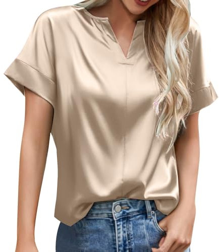 Generico Maglietta Bianca Donna Scollo V Top Rosa Cipria Elegante Top Corti Donna Estivi Camice Donna Eleganti da Cerimonia Maglia Running Donna Top Donna Sportivo Senza Spalline