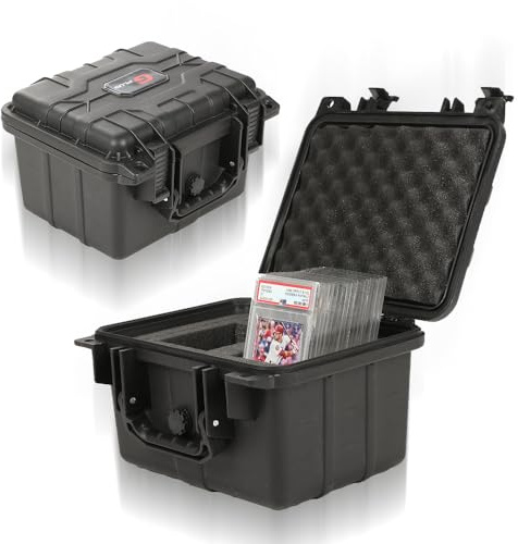 CROSSDESIGN Aufbewahrungsbox für abgestufte Karten, kompatibel mit BGS PSA SGC FGS Sport-Sammelkarten, wetterfest, stoßdämpfende Schaumstoffschlitze (klein, schwarz)