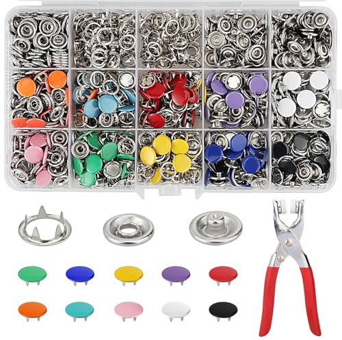 Set di Bottoni a Pressione da 9,5 mm con Pinza – Bottoni automatici a pressione - 10 Colori per Cucito, DIY, Abbigliamento, Borse, Bambini