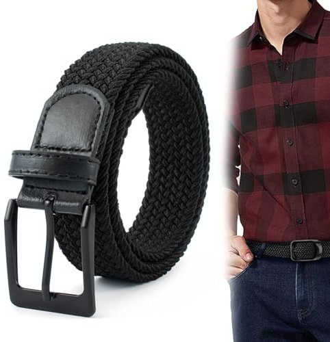 Cinturón Hombre, Cinturón de Tela Elástica Trenzada, Cinturones Elásticos para Hombre, Cinturón de Tejido Elástico, Cinturón Elástico Unisex de Tela Trenzada, Ajuste flexible, Longitud 105 cm, Marrón