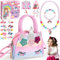 BGIUSQF Licorne Sac a Main Bijoux Enfants Fille, Bijoux Enfants Fille, Sac a Main Enfant Fille, Bagues, Boucles d'oreilles, Colliers, Bracelets, épingles à Cheveux, pour 1 2 3 4 5 6 Ans