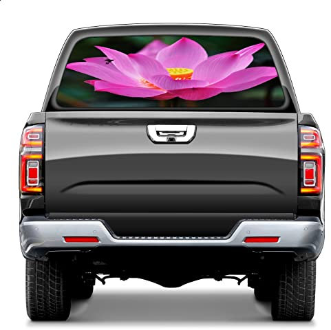 Aufkleber for die Heckscheibe eines Pickup-Trucks, Aufkleber for die Heckscheibe eines LKWs, Lotusblüten-Pickup-Autofensteraufkleber, 65 x 22 Zoll/165 x 56 cm, Aufkleber aus perforierter Vinyl-Fenster