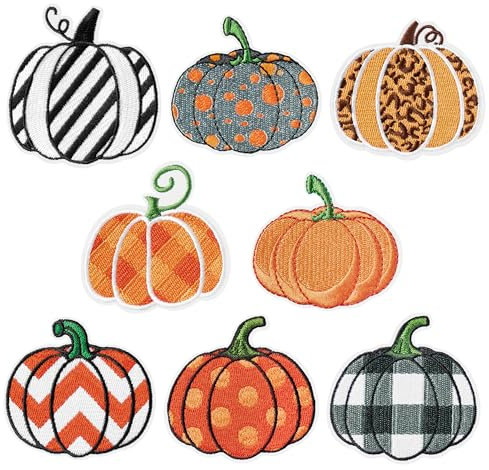 Kirako Aufnäher zum Aufbügeln, Motiv: Kürbis, für Herbst, Erntedankfest, Büffel, kariert, Leopardenmuster, Punkte, zum Aufnähen, Reparaturen, für Herbsternte, Halloween, Bastelzubehör, Geschenke für