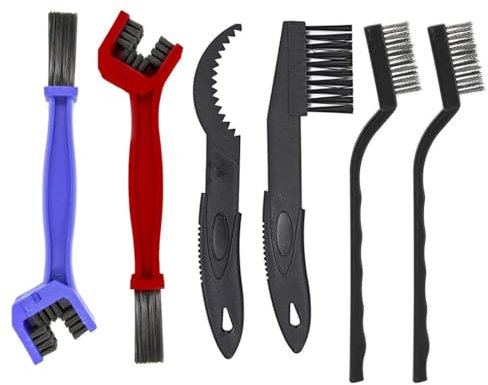 FIMWOLZ 6er Set Kettenreinigungsbürste Motorrad & Fahrrad Kettenreiniger Bürste in Schwarz Blau und Rot