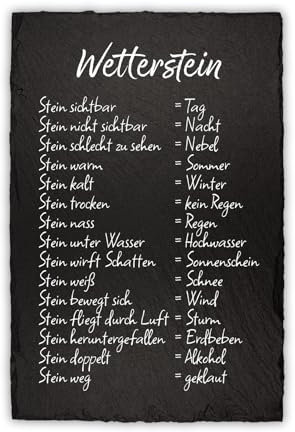Finest Folia Wetterstein Wetterstation 20x30cm Schieferplatte für Garten Balkon Deko Schiefertafel Tafel beschriftet lustig Schild Stein Dekoration wetterfest RVX002 (Motiv 01, Schieferplatte)