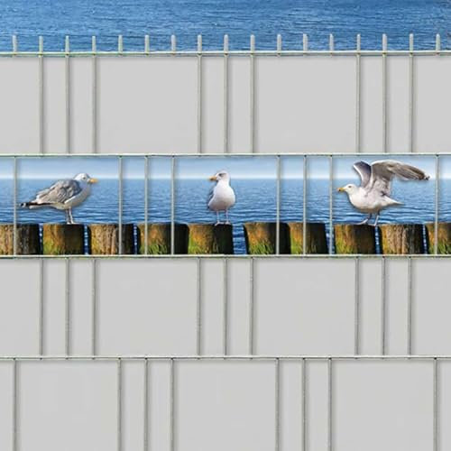 M-tec Sichtschutzstreifen bedruckt | Motiv Möwen 3er Pack für Doppelstabmattenzaun | Zaunstreifen | Zaunblende