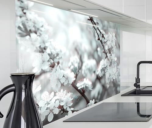 timalo Küchenrückwand Spritzschutz Wand für Herd, Küche Glasoptik | Acryl Glas 2mm | Glasrückwand Acrylglas Wandpaneele Rückwandschutz Platte | 160x50cm Blumen Blüten