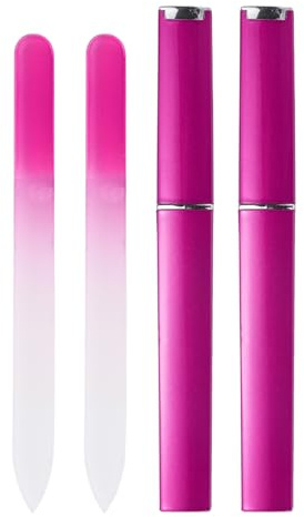 HARFINGTON 2 lime per unghie in vetro, grana 280, per manicure professionale, con custodia, per nail art naturale, lucidante, rosa chiaro