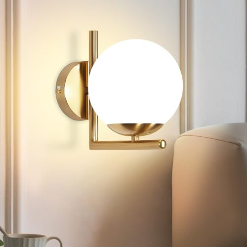ZMH Wandleuchte Innen Wandlampe Schlafzimmer - Wandbeleuchtung Treppenhaus Glaskugel Vintage Gold Glas Lampenschirm Flurlampe Badezimmer E27 Modern Design Beleuchtung für Flur Bad - Ohne Leuchtmittel