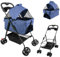 OHMG Poussette buggy pliable animaux chariot pliante chien chat porte-gobelet panier de rangement inclus roues avec frein tissu 600D Oxford acier,avec nacelle amovible caisse de transport pliable