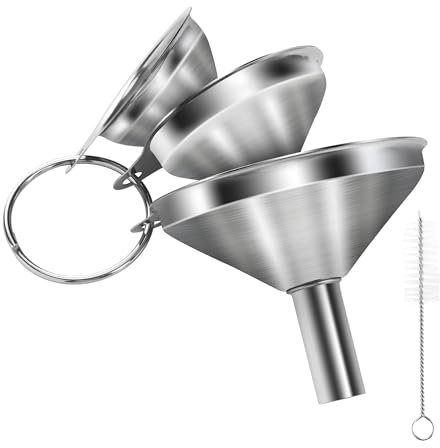 3 Piezas Embudo de Cocina en Acero Inoxidable con Cepillo de Limpieza Embudo Multiusos para Líquidos y Polvos, Diseño Antigoteo para Repostería, Bebidas o Almacenamiento