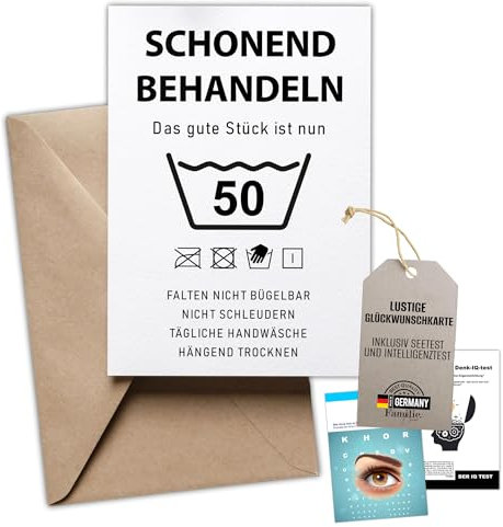 Kackspecht Lustige Geburtstagskarte 50. Geburtstag Karte mit Umschlag inkl. Intelligenztest | Schonend Behandeln | Witzige | Hochwertiger Druck – Originelle Geschenkidee für Männer & Frauen