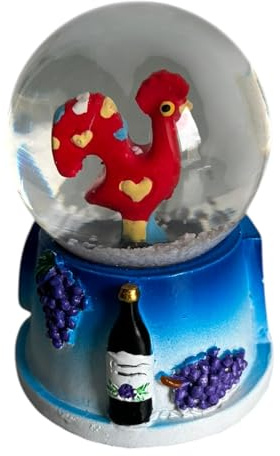 Portugal glitzernde Wasser-Schneekugel Figur in berühmten Monumenten und Sockel-Designs – portugiesischer Schneeball – schönes Souvenir Geschenk aus Portugal (roter Hahn)