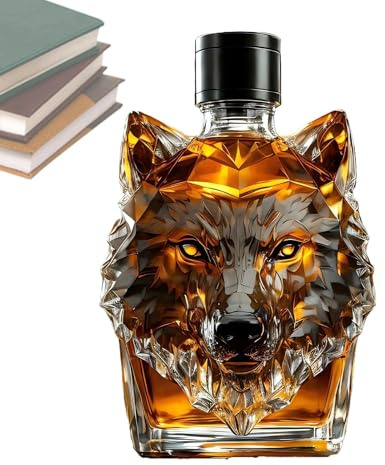 Sghtil Whiskey Bottles, Wolf Shape Wine Cup, Engraved Vintage Wolf Themed Whiskey Glass Bottle for Bar Home Party Kitchen Workplace