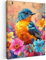 MuchoWow© Bild auf Leinwand 50x70 cm Schlafzimmer Bilder Badezimmer Wand Deko Wohnzimmer Modern Wanddeko Bilderwand Geschenk Graffiti - Vogel - Blumen - Straßenkunst