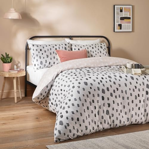 furn. Duvet Day Robi Bettwäsche Set – Modernes Gepunktetes Polka Dot Design Mit Weichem Stoff (Leinen/Anthrazit - 230x220cm)