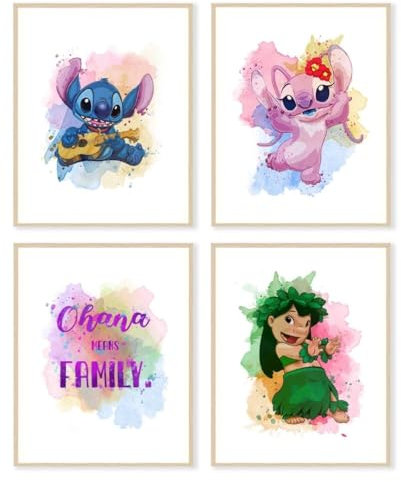 Lilo & Stitch Aquarell-Wandkunstdrucke, 20,3 x 25,4 cm, ungerahmt, Hochformat, mehrfarbig, 6 Stück