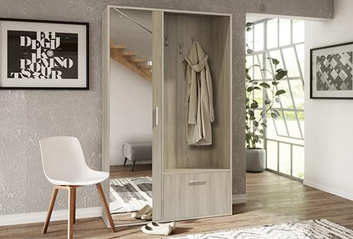 AXLIVING Irissia Garderobe mit Schuhschrank Spiegel Sonoma Eiche 120