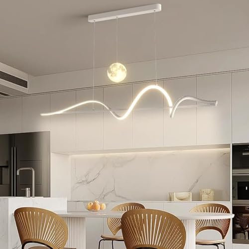 Bellastein LED Hängeleuchte Esstisch Pendelleuchte Dimmbar 3000K-6000K Mit Fernbedienung Pendellampe Moderne Spirale Design Kronleuchter mit Mond Hängend Lampe für Wohnzimmer Küche (Weiß, L100cm)