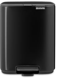 Brabantia Poubelle Bo 7L (Noir Mat) – Poubelle cuisine à pédale à fermeture progressive – Système de tri des déchets facile à nettoyer avec seau amovible – Sacs-poubelle PerfectFit gratuits inclus