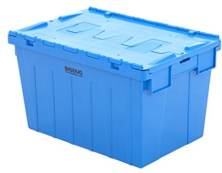 BiGDUG Tote Boxes - Heavy Duty Lidded Plastic Containers - Stackable Storage - 62 Litre Capacity - Pack of 2 Boxes - Blue