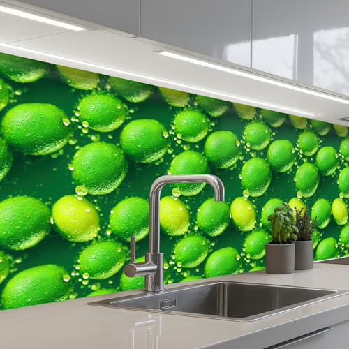 KitchenYeah© Splashback for kitchen 32x98 / 80x250 cm self-adhesive Sink Splash Splatter Guard Splashbacks Walls Lime - Green - Water