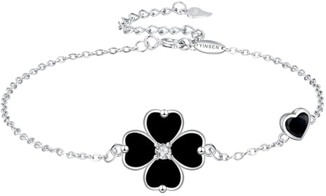 Yinsen Kleeblatt Armband Damen 925 Sterling Silber glücksbringe Armbänder Mit Schmuck Geschenkbox - Armkette Valentinstag Muttertag Geburtstags Weihnachten Geschenk für Sie Frauen Freundin mama