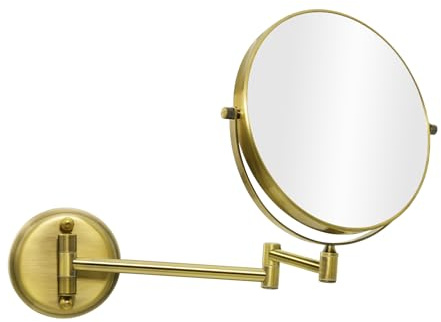 Nicesail Wand Kosmetikspiegel mit Vergrößerung 7X Schminkspiegel Gebürstetes Gold Vergrößerungsspiegel für Bad Messing,Durchmesser 20cm