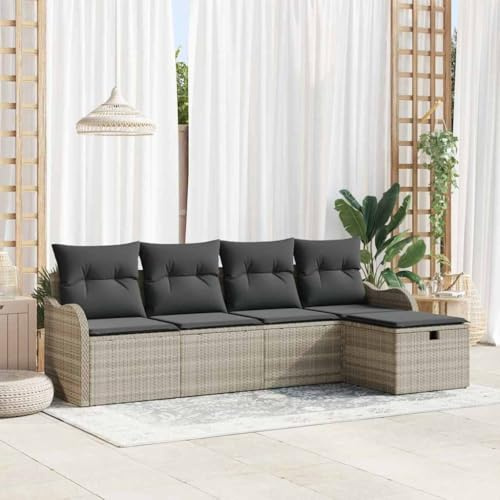 QZZCED Modernes Gartenmöbel-Set mit Polyrattan-Gestell und abnehmbaren Kissen, modulares Set für Terrasse mit schwarzem und UV-beständigem Stahlrahmen, Möbel