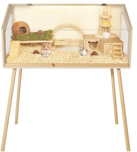 Creperture Hamsterkäfig mit Beinen, Großes Hamstergehege mit Acrylglasfenster und zu öffnendem Deckel, Käfige Laufställe für Kleintiere für Meerschweinchen, Chinchillas und Rennmäuse,102x51x120cm