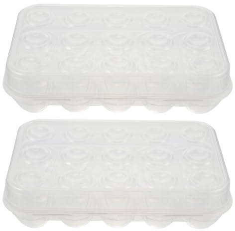 Alipis Lot de 2 Plateaux à Œufs en Plastique 15 Compartiments avec Couvercle, Boîte à Œufs pour Réfrigérateur, Porte-œufs Protection Antichoc, Rangement Cuisine et Camping