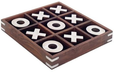 Morpionspiel aus Holz, 25 cm – Tic Tac Toe Dekorativ – Gesellschaftsspiel aus Holz mit X- und O-Münzen