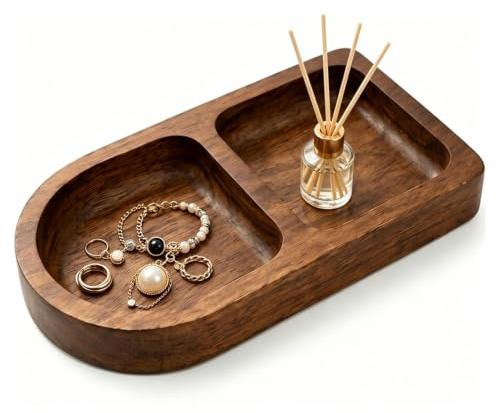 QhgPnt Wooden Trays, Vanity Tray Organiser, Jewellery Tray for Display, Solid Wood Display Organizer for Rings, Small Wooden Tray for Multi-Room Decor Coordination