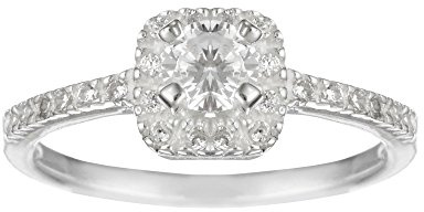Silverly Quadratischer Halo-Verlobungsring aus Sterlingsilber mit Zirkonia im Pavé-Fassung Größe 7 | Eleganter Jubiläums- oder Hochzeitsschmuck für Frauen | Klassischer Kissen-Halo-Solitärring