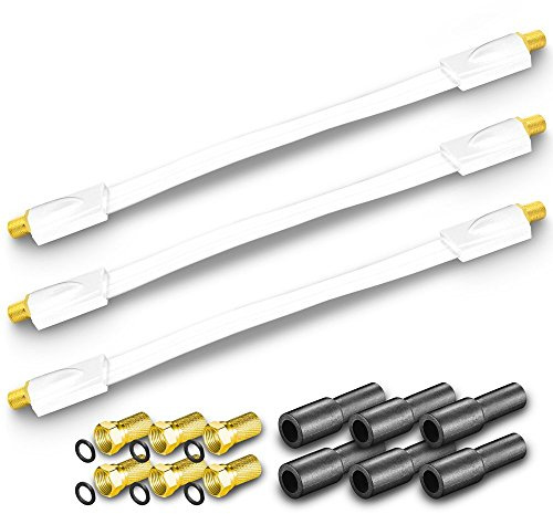 ARLI 3x Fensterdurchführung Ultra Slim Weiß – 0,2 mm Flachkabel + 6x F-Stecker + 6x Gummitüllen TV SAT DVB-S2 DVB-T2 für Fenster Türen Wohnwagen Camping weiss