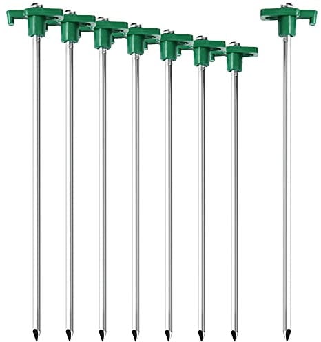 com-four® 8X Piquets de Tente en Acier - piquets Longs et durables avec Monture en Plastique pour Le Camping