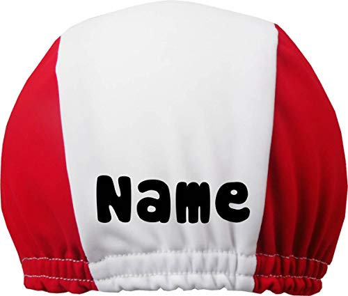 Zweifarbige Badekappe für Kinder und Erwachsene mit Ihrem Wunschtext oder Name/Fb. Rot-Weiss/Gr. 2 (ab 7 ahre)