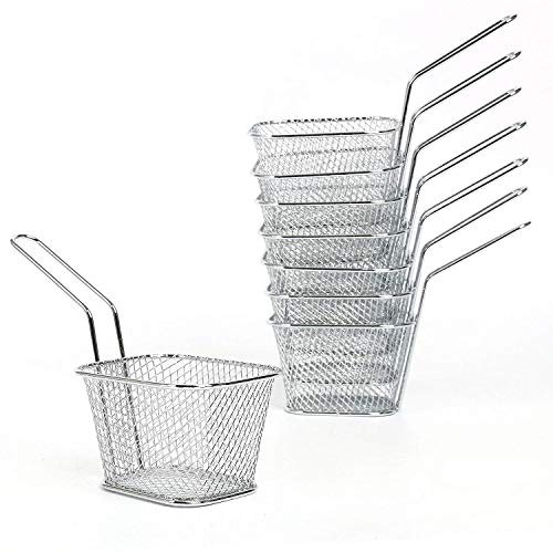 FreeTec Juego de 8 Piezas Mini Chrome Cesta para Patatas Fritas Cesta para Freír Cesta de Fritada Sirviendo la Canasta Fritas Ideal para Papas Fritas, Papas Fritas, camarones, Aros