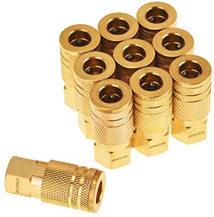 SUNGATOR 1/4'' Air Hose fittings, 10-Pack Brass 1/4 Inch NTP Female Industrial Coupler, 1/4'' Air Line Quick Connect Fittings for Auto Shop, Compressor Hose Repair Kit, 1/4 Inch NTP Coupler
