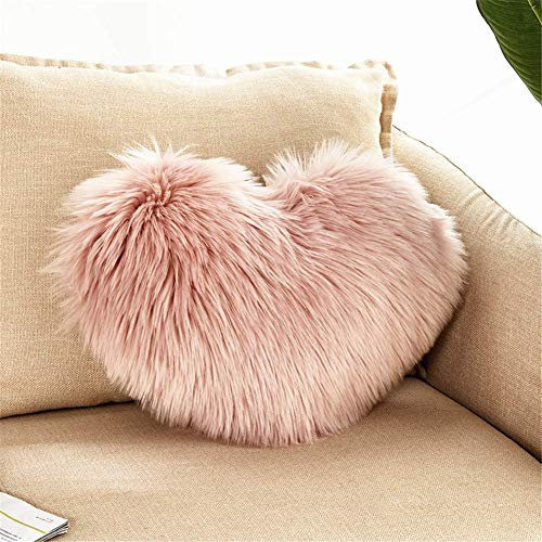 Strhopelove Herzkissen Faux Lammfell Schaffell Kissen Dekokissen Zierkissen für Sofa Bett (Pink)