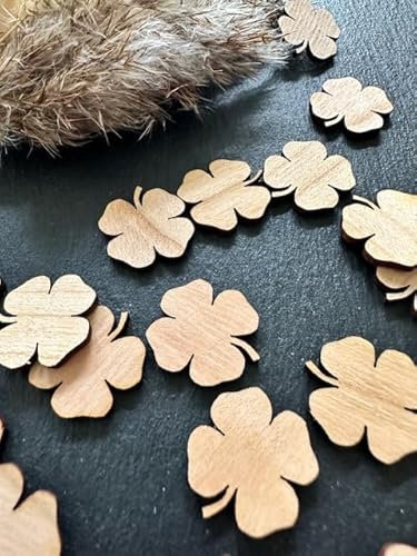 50 Streudeko Holz Tischdeko Deko Bastel Zubehör Kirschholz Kleeblatt Klee Glück Basteldekoration Bastelbedarf