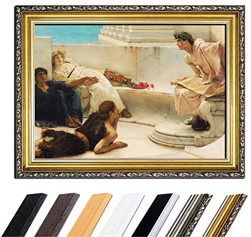 Bild mit Rahmen - Lawrence Alma-Tadema Eine Lesung von Homer - 1885 110x85 cm - Gerahmtes Leinwandbild Alte Meister - Antiker Rahmen Gold Barock, Klassisch