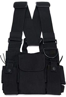 Radio Chest Harness Rig Holster Pack with Front Pouches and Zipper Bag for Universal Walkie Talkies