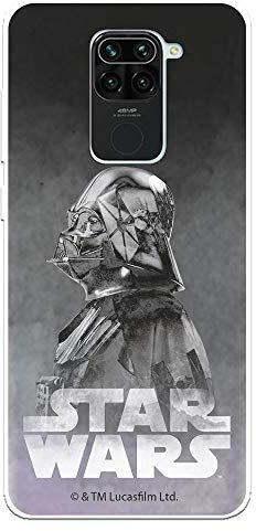 Funda para Xiaomi Redmi Note 9 Oficial de Star Wars Darth Vader Fondo Negro para Proteger tu móvil. Carcasa para Xiaomi de Silicona Flexible con Licencia Oficial de Star Wars.